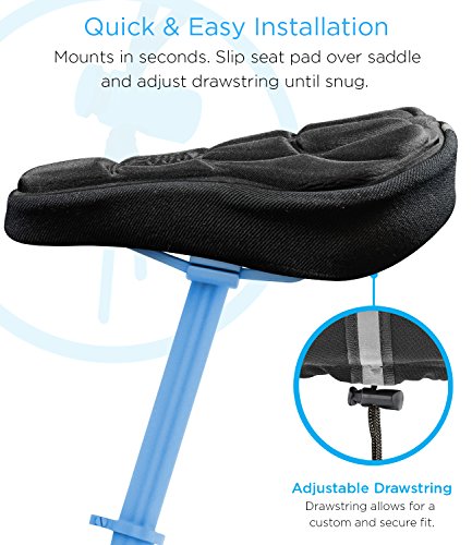 Aduro Sport Bike Seat Cushion Cover Pad with Memory Foam for Bicycle Seat Saddle, No Installation Needed, Bounce Free - Enjoy Longer Rides, Water Resistant (Black)