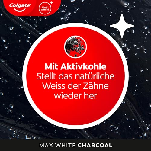 Colgate Zahnpasta Max White Charcoal 4x75ml - Zahncreme mit Aktivkohle, entfernt bis zu 100% der oberflächlichen Verfärbungen