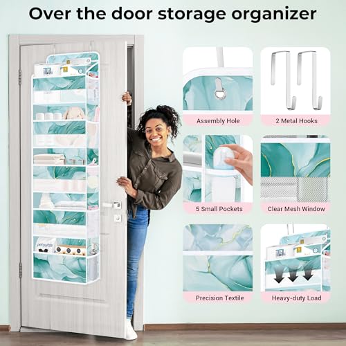 Clastyle Marble Over the Door Organizer Nursery Hanging Storage Organizer for Women Girls Clothes Diaper Toy Closet Door Hanging Shelf Storage for Bedroom Bathroom Pantry, Green, 5-Tier - Image 4