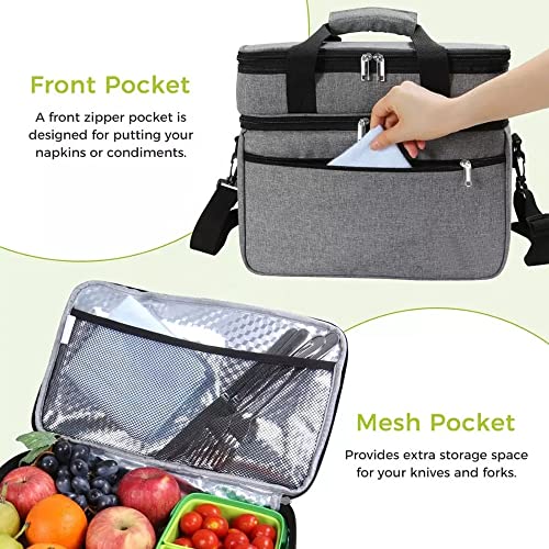Image of Ineffable Thermal Insulated Cooler Bag, Adjustable Shoulder Strap, Extra Zipper Pockets, Leakproof, Picnic Outdoor Use, Reusable & Easy Wash (Grey)