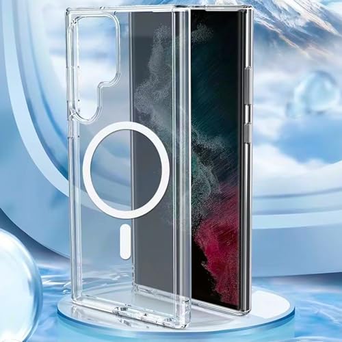 Image of Amazon Brand - Solimo Mobile Cover for Samsung Galaxy S22 Ultra 5G (Silicon Crystal Clear Slim PC & TPU, Soft & Shockproof Back Case, Magnetic Case), Transparent