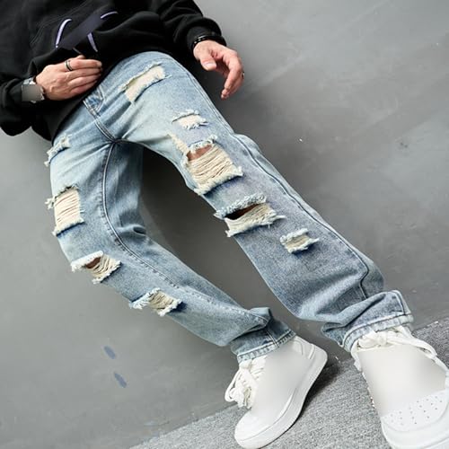 Men's Distressed Destroyed Jeans Slim Fit Straight Leg Denim Jeans Ripped Skinny Comfort Flex Jean4