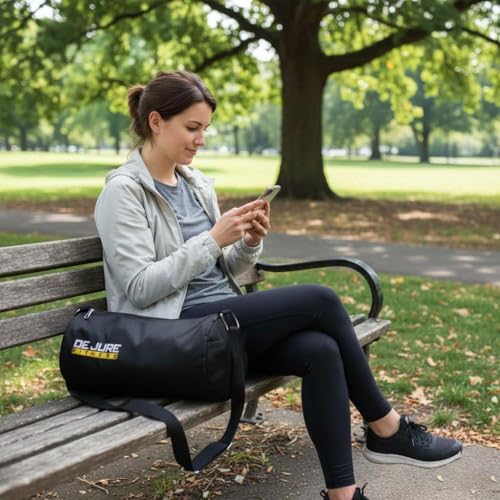 Image of DE JURE FITNESS Basic Duffle Bag | 11L Small Gym Tote for Travel, Sports & Weekend Use | Water-Resistant Polyester with Adjustable Shoulder Strap & Mesh Pocket - Black