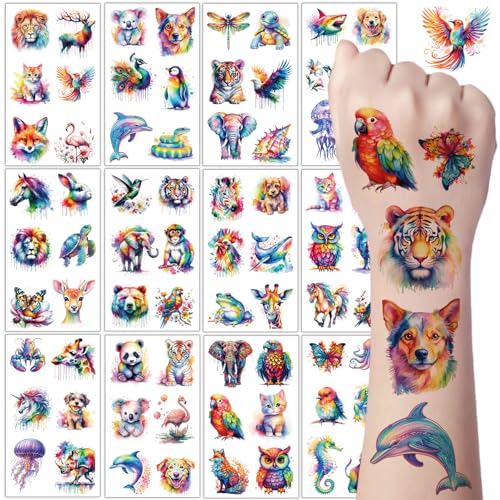 Tier Temporäre Tattoos, 12 Blätter Wasserfarben...