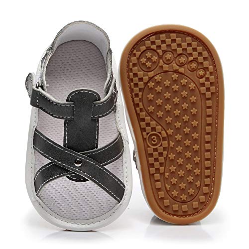 Bebila Rubber Sole Baby Girl Summer Shoes - Baby Boys Sandals with Pu Leather First Walkers Toddler Moccasins(US 6/5.12/6-12months, Grey)