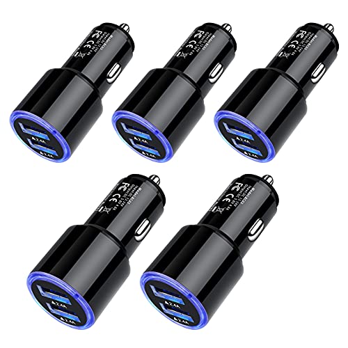 Car Charger Adapter, 5Pack 4.8A Dual Port Fast Charge Car Phone Charger USB Lighter Plug Cigarette Charger for iPhone 15 14 13 12 11 Pro Max SE XR XS X 8 7 6,Samsung Galaxy S23 S22 S21 S20 S10 S9 S8