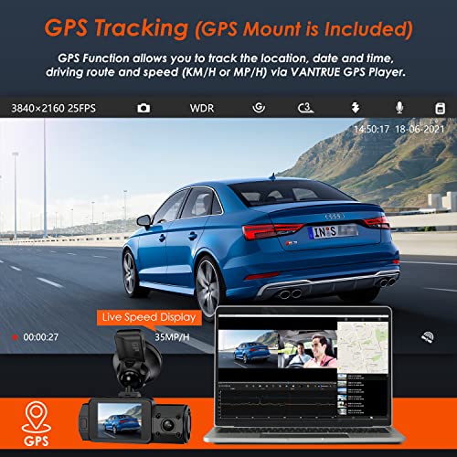 VANTRUE 4K Dash Cam Front and Inside with GPS, N2S Dual Dashcam for Car 2.5K + 2.5K, Taxi Car Camera Front and Rear with IR Night Vision, Dashboard Camera 24H Parking Mode, 512GB Max - Image 5