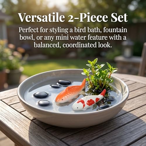 Image of Housoutil Ceramic Floating Koi Fish, 2PCS Ceramic Floating Fake Fish Goldfish Koi Decor Realistic Water Pond Decor for Outdoor Fountain, Bird Bath, Mini Water Garden and Fake Aquarium