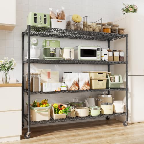 Image of ROOMTEC 4-Tier Rolling Garage Shelving, 60 inchL*24 inchW*72 inchH, Max Loads 3200LBS