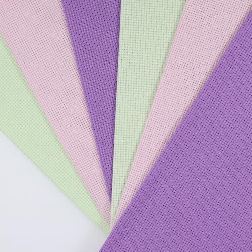 Image of KCS 4 /6 pc of 12 inch x 18 inch 30cmx45cm 16CT Counted Cotton Aida Cloth Cross Stitch Fabric (Lavender+Pink+Light Green, 6 pc)