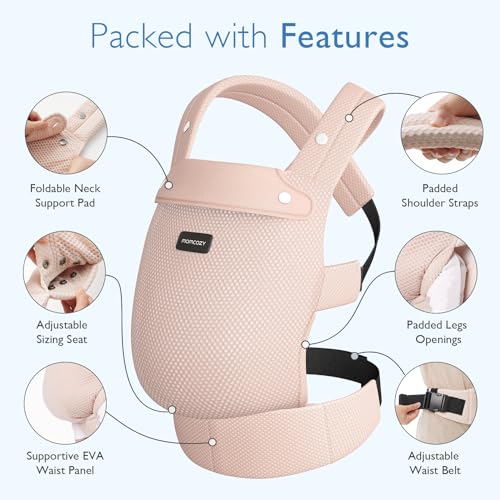 Image of Momcozy Baby Carrier - Ergonomic, Cozy and Lightweight Carrier for 7-45lbs, Effortless to Put On, Ideal for Hands-Free Parenting, Enhanced Lumbar Support, Purehug for Infant to Toddler, Air Mesh-Pink