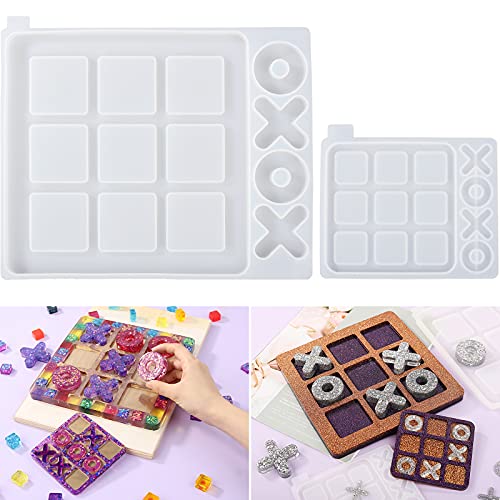 LET'S RESIN Large Tic Tac Toe Resin Mold 2Pcs, Tic Tac Toe Molds for Resin Casting, Large Epoxy Resin Silicone Molds for DIY Tabletop Board Game,Travel Game