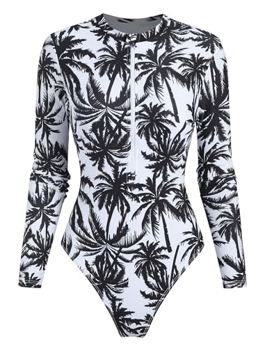 Image of ZAFUL Women's Long Sleeve Rash Guard Swimsuit One Piece Zipper Surfing Bathing Suit