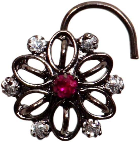 925 Sterling Silver Nose Stud Diamond Nose Piercing Ruby Nose Stud Black Plated Nose Ring Flower Nose Stud Indian Nose Ring Indian Nose Stud Big Nose Stud Dongle Nose Stud