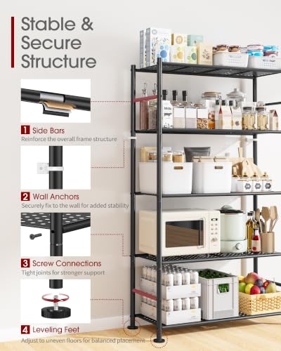 Sakugi-5-Tier-Garage-Shelving-Unit-Heavy-Duty-Metal-Storage-Shelves-Anti-Tip-with-Leveling-Feet-Stable-Storage-for-Kitchen-Pantry-and-Living-Room-Organization-Black-307-x-106-x-58