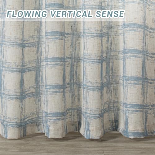 Image of MYSKY HOME 95 inch Curtains 2 Panel Set Curtains for Living Room Dining Room Semi Sheer Light Filtering Back Tab Plaid Window Treatment Farmhouse Style Drapes for Bedroom,50 inchx95 inch, Blue, 2 PCs