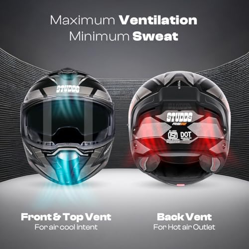 Image of STUDDS Trooper D4 Race ISI and DOT Certified Flip-Up Helmet with Dual Visor and Spoiler (Black Orange N4 - XL)