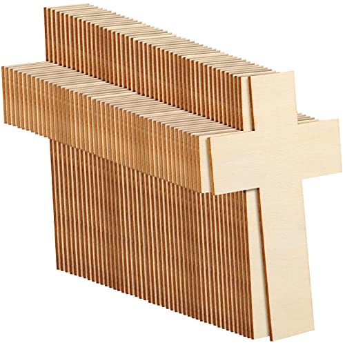 Treela 100 Pack Blank Wooden Cross Unfinished Cross Shaped Wooden Cutouts for DIY Project Tags Sunday Church Home Decoration Ornaments 11 x 7 cm/ 4.3 x 2.8 Inches