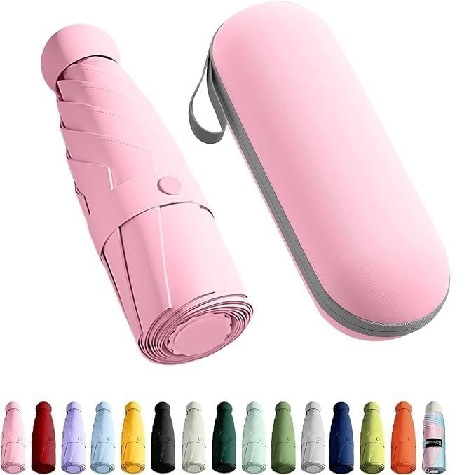 Mini Umbrella with Case for Men & Women Manual Open Compact Travel Umbrella UV Protection Polyester Fabric Anti-Slip Handle Lightweight Portable Rain & Sun Protection for Summer & Monsoon