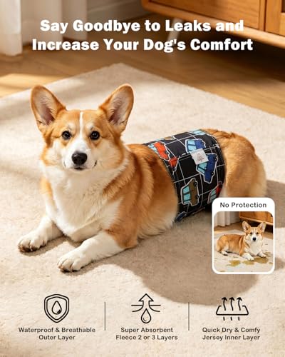 Image of CuteBone Dog Diapers Male Belly Bands 3 Pack for Male Dogs Reusable Puppy Wraps