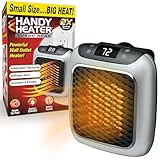 Ontel Handy Heater Turbo Wall Outlet Plug In Heater – Portable Indoor Ceramic Space Heater w/Adjustable Thermostat, 12-Hour Timer, Auto Shut Off, Quiet – Plug In Wall for Office, Bedroom, Camping
