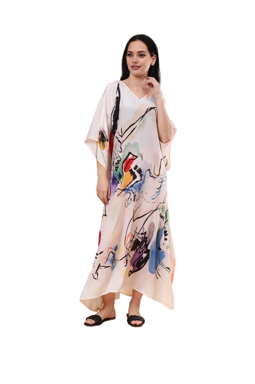 ShararatSilk Fabric Digital Printed Kaftan Short & Long Midi Night Wear Dresses (Free Size)