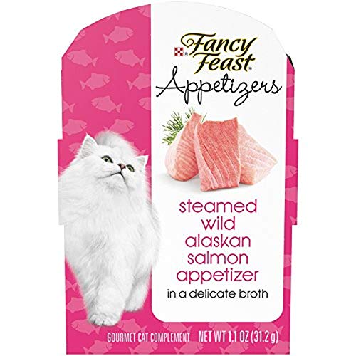 Purina Fancy Feast Wet Cat Food Complement, Appetizers Steamed Wild Alaskan Salmon in Delicate Broth - (10) 1.1 oz. Trays
