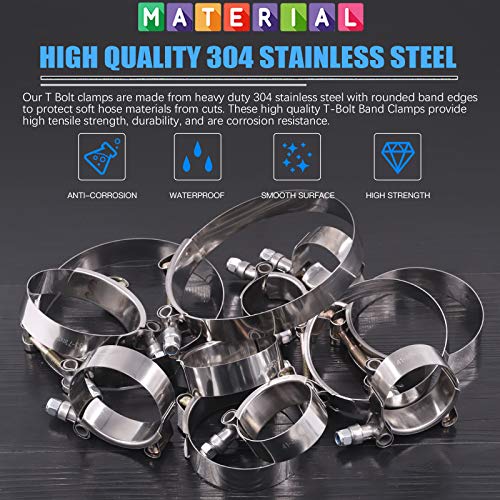 Glarks 12pcs 6 Sizes 32-116mm Stainless Steel Turbo Suction Hose Clamps Assortment Set, Silver - Image 3