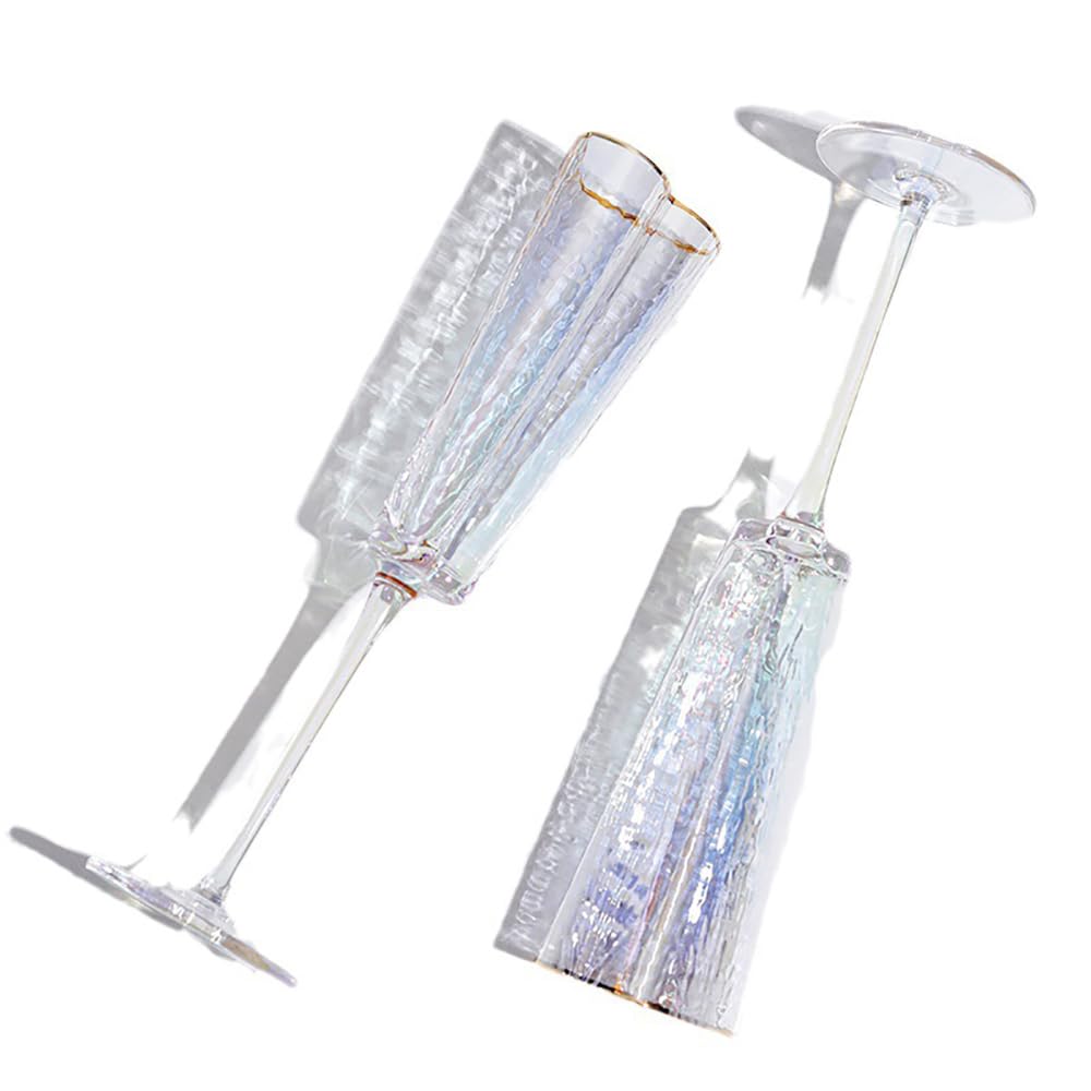 Crystal Glass Highball Glasses with Hammered Texture - Set of 2 Colorful Enamel Rim Champagne Glasses 5 54