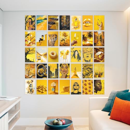 Image of Wallgasm Yellow Aesthetic Poster Set - Set of 54, 4 x 6 Inches Wall Decor Poster - Posters For Bedroom, Living room, Office | Aesthetic Room Decor Items