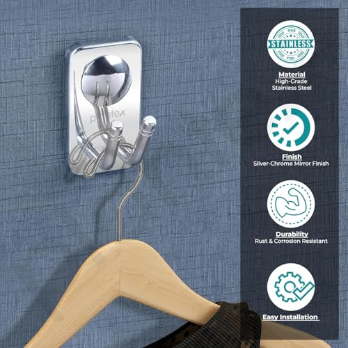 Image of Plantex Robe Hook /Hanging Hooks for Bathroom /Hooks for Wall /Bathroom Accessories - (Metro, Chrome)
