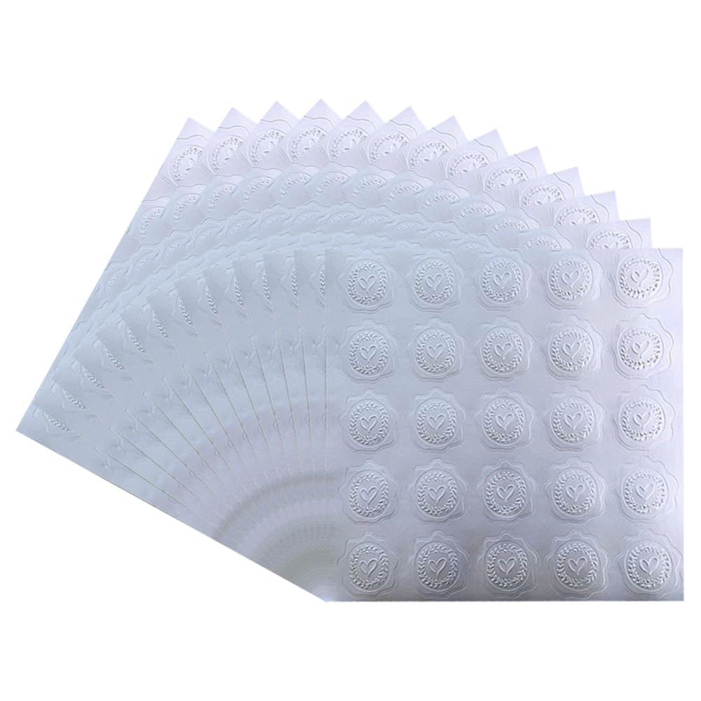 HugeDE 250 Pcs 3.6cm Silver Embossed Wax Seal Looking Stickers Self Adhesive Wax Stickers Heart Envelope Seals Decorative Envelope Stickers for Wedding Invitations