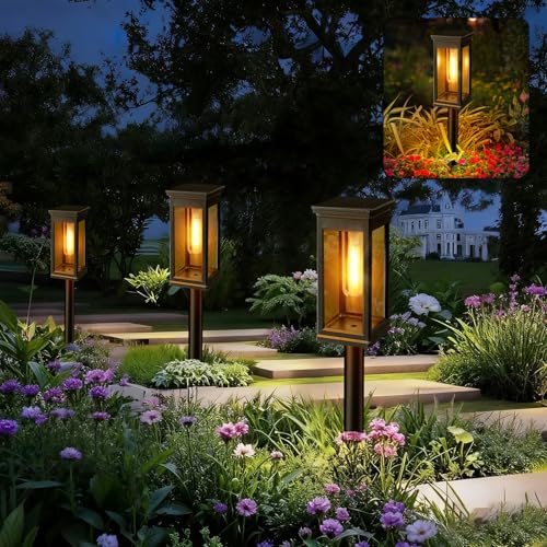 Hoofun Luci LED Esterno Giardino Solari: 6 Pezzi Luci Bianco Caldo, Impermeabile Ip65, Illuminazione 12-14h, Batteria 800mah, Lampade Solari per Prato, Terrazza, Vialetto e Cortile