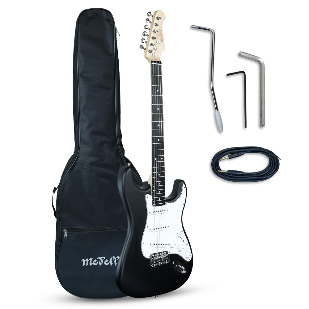 Medellin 38” Electric Guitar – Strat Style | H-S-S Pickup Configuration | 21 Frets | Black Matte Finish | Maple Neck with Rosewood Fingerboard | Includes Gig Bag, Tremolo Arm, Cable & Allen Key-picture-15