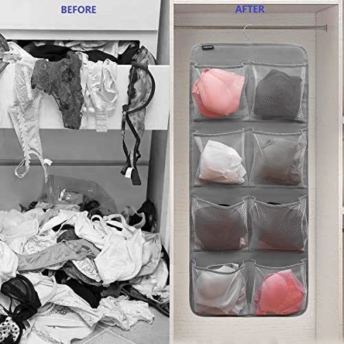 Dual-Sided Hanging Closet Organizer for Socks Underwear Bra Kids Storage Organizer for Baby Clothes Toddler Shoes with 26 Pockets (Grey-Mesh Pockets) - Image 5