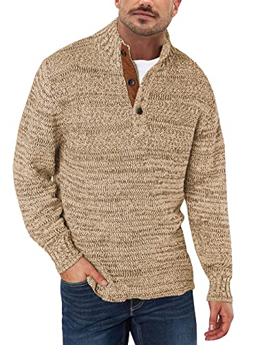 Aoysky Men's Stand Collar Sweater Thermal Button Pullover Sweater Tops Henley Knit Sweaters