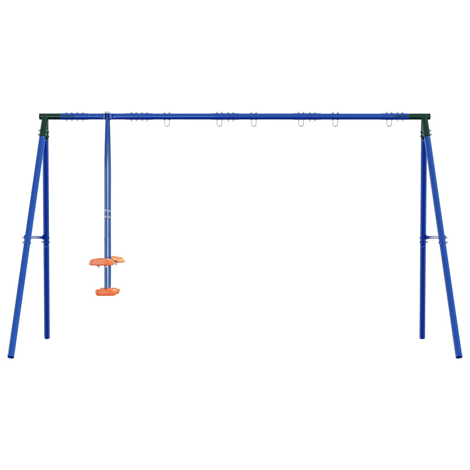vidaXL Blau, Grün, Orange Stahl und PE, Moderner, wetterfester Spielplatz für den Garten, robuste Stahlrahmen, Schaukeln für Kinder