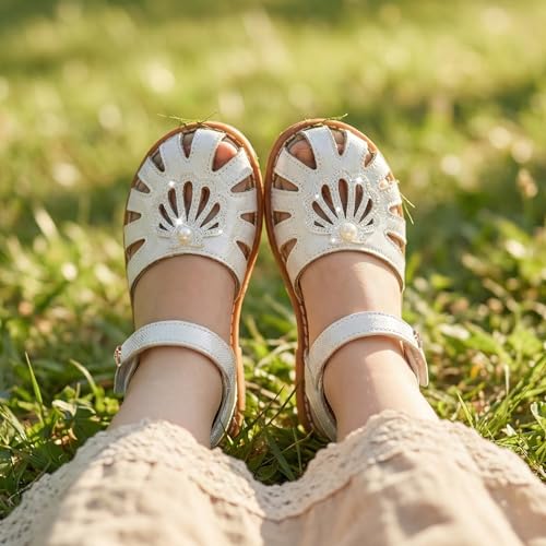 Image of THEE BRON Toddler Girls Closed-Toe Sandals Sweet Retro Cutout Summer Dress Shoes