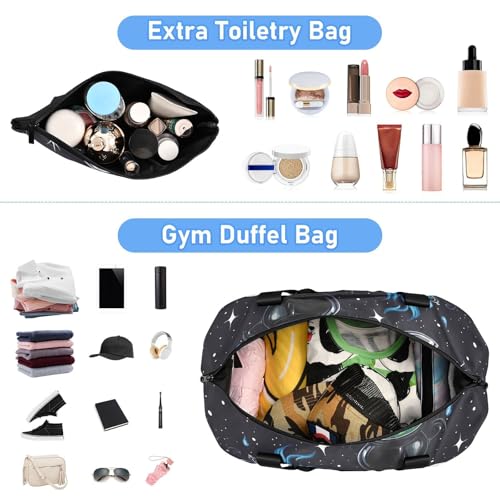 ALAZA Sports Duffel Bags with Toiletry Bag Set,Bat Skeleton Pattern Travel Duffel Bags Multi Pockets Weekend Bag4