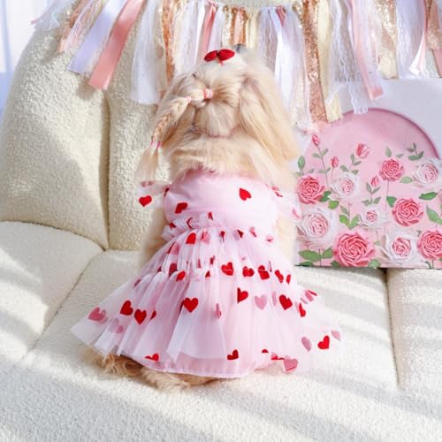Yaopelky Niedliches Hundekleid, Prinzessinnen-Herz, Blume, Haustierkleidung für Katzen, kleine, mittelgroße Hunde, atmungsaktiv, Welpen, Tüllkleid, Haustier-Outfit für Yorkie, Teddy, Chihuahua,