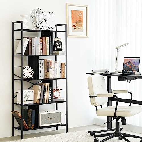 Yoobure-5-Tier-Tall-Book-Shelf-Industrial-Bookshelf-Storage-Bookcase-Open-Wood-Book-Case-Rustic-5-Shelf-Display-Shelf-for-Living-Room-Modern-Standing-Book-Shelf-for-Bedroom-Home-Office-Kitchen