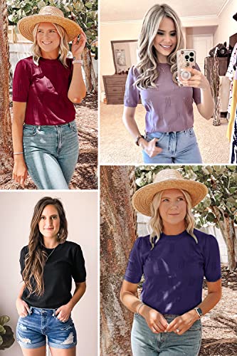 Image of Arach&Cloz Women's Short Sleeve Crew Neck Sweaters Trendy Teacher Work Tops | Lightweight&Breathable Fabric, Texture Knit Design, Relaxed Fit, Business Casual Outfits, Teacher Work Tops Fall 2026