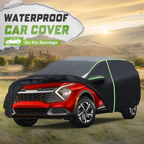 Image of Mixsuper Liner Car Cover for Kia Sportage 1994-2026, 7 Layers Waterproof Car Cover Accessories for Sportage with Zipper Door, Windproof Straps, Reflective Strips, Anti-UV, All Weather