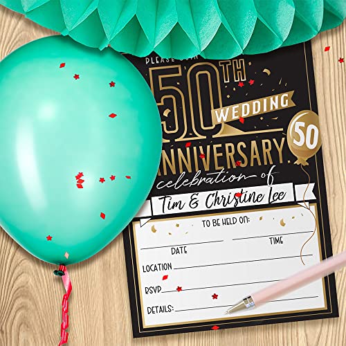 50Th Wedding Anniversary Invitations And Envelopes - Set Of 25 - Blank Stationery Card - Minimalist Supplies Perfect For Celebrating Special Couple's Milestone, 5X7 Elegant Design Invitations #TOP17