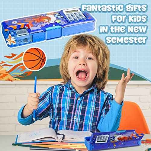 Image of Henoyso Multifunctional Pencil Box for Boys, Basketball Pencil Case with Calculator and Sharpener, 2026 Back to School Supplies Organizer for Kids Teens Students, Elementary Classroom Sport Gift
