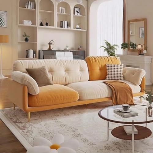 Image of A to Z Furniture Classic Chesterfield Sofa Set Luxury Chesterfield Sofa in for Home Living Room & Office (3 Seater Sofa Orange & Beige)