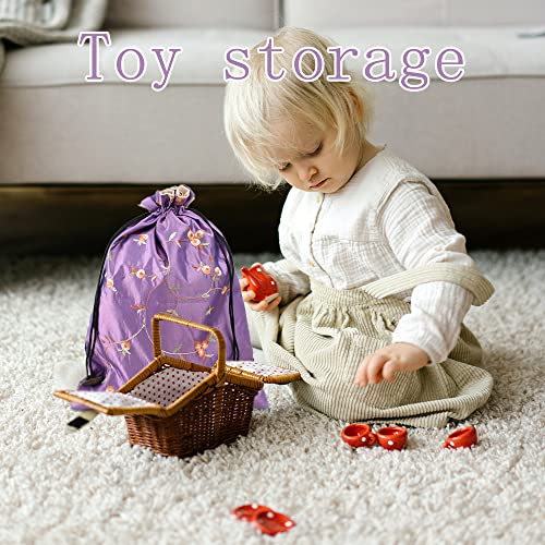 Embroidery Silk Flower Shoe Bag 4Pcs Drawstring Silk Travel Bag Jacquard Underwear Bags Washable Big Sachet Bag Storage Bags for Men Women4