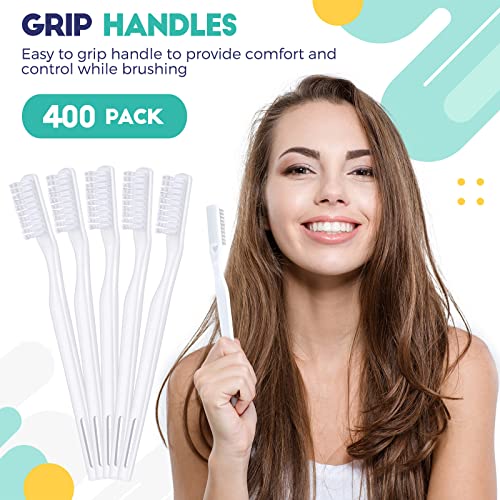 Image of 400 Pack Individually Wrapped Disposable Toothbrush Bulk Hard Bristle Adult Manual Tooth Brush Travel Toothbrushes Single Use Toothbrush for Homeless Women Men Hotels Guest Rooms, White