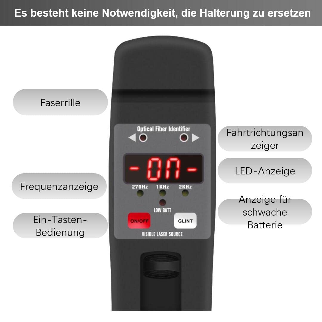Optische Faser Identifier mit 10-15km Visuelle Fehlersuche für 0,25 mm 0,9 mm 3,0 mm Glasfaser, Live Fiber Optical Identifier optisches Kabeltester 800-1700nm Ein-Tasten-Bedienung (TMOFI-401)