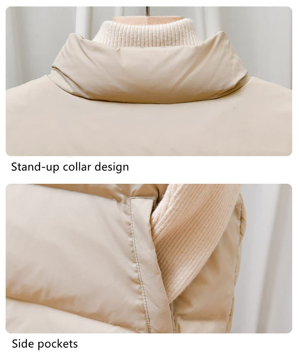Chaleco Plumas Mujer,Mujer Chaleco De Plumas Moderno Corto Ligero Acolchado Sin Mangas Cuello Alto Chaleco Con Botones Abrigo Acolchado Calentador De Cuerpo Para Otoño Invierno Diario Al Aire Libre